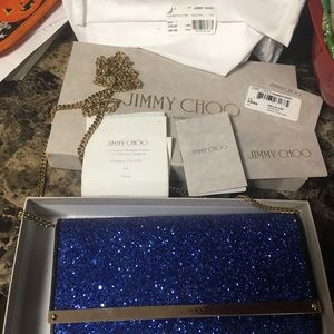 Jimmy choo blue glitter crossbody leather bag